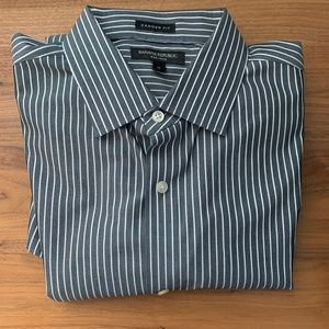 Grey and white striped fitted dress shirt from Banana Republic, size XL